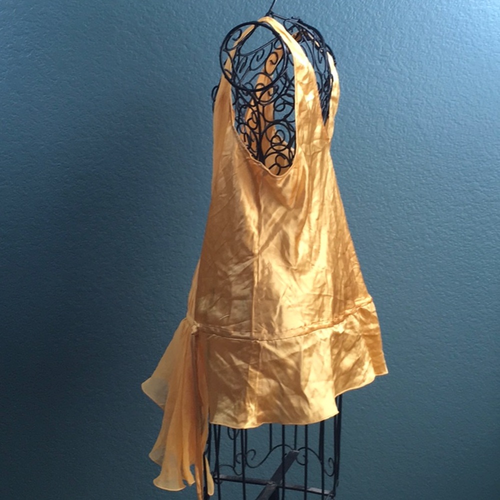 bebe 100% Silk Drawstring Crossover Ruffle Shirt - Picture 4 of 8